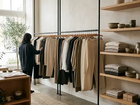 Clothing rails and shelves inside a boutique