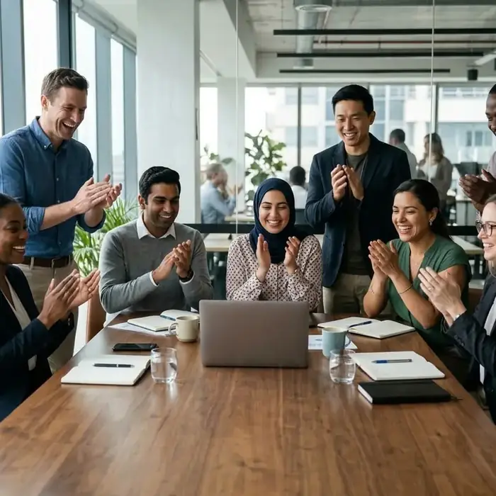 People taking notes around a wooden meeting table