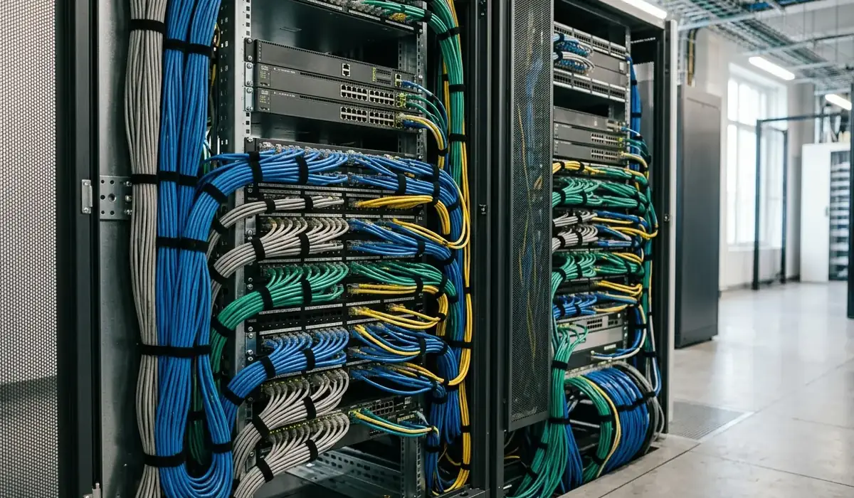 Server racks with bundled network cabling